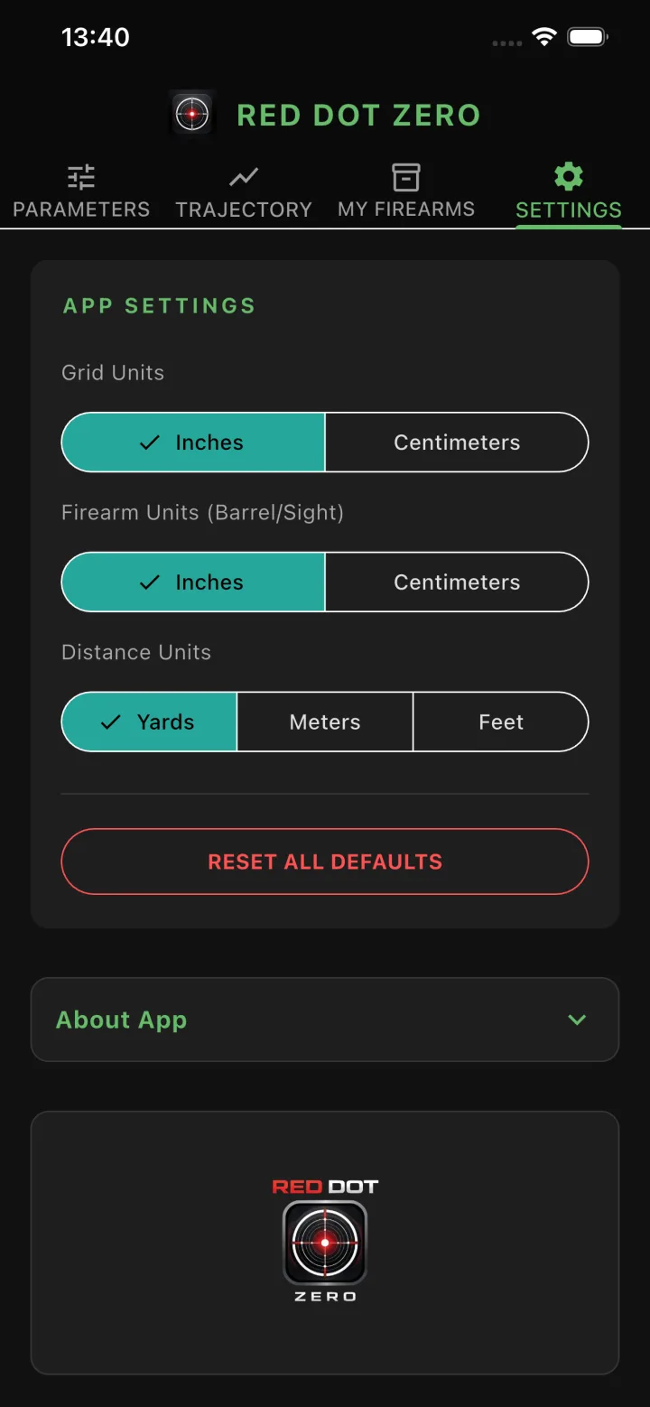 Unit settings for grid, firearm and distance